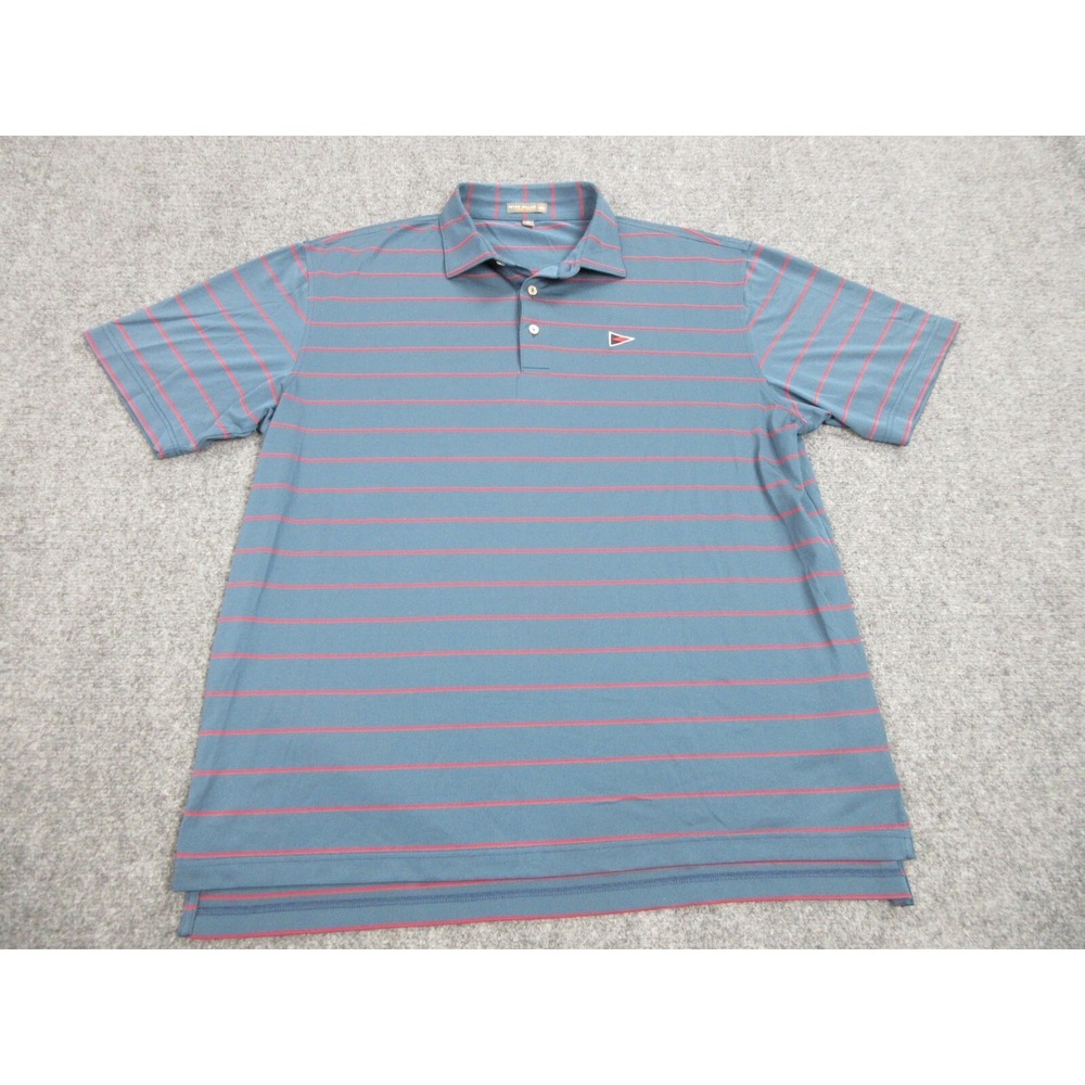 Peter Millar Polo Shirt Mens XL Blue Striped Summer Comfort Golf Stretch Logo
